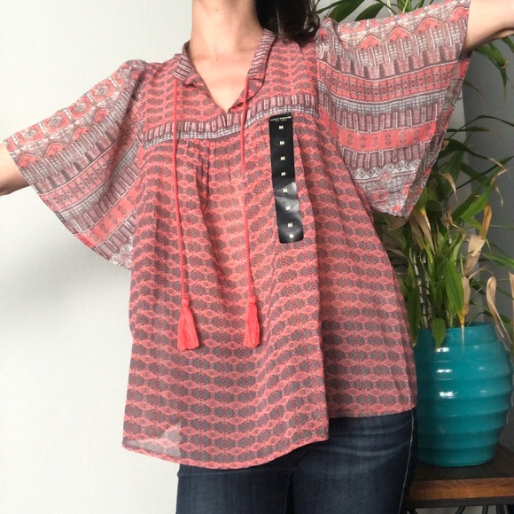 Lucky Brand | Sheer Short Sleeve Peasant Top - Picture 6 of 8